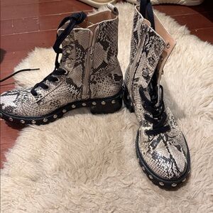 Snakeskin Combat Boots with Black Laces